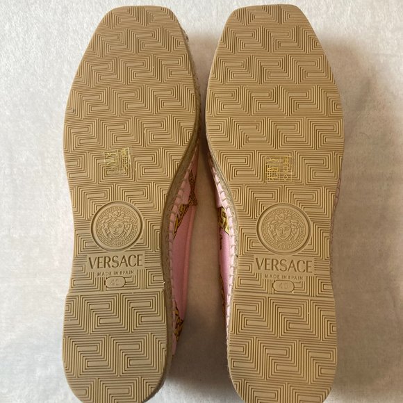 Versace Chain-Print Cotton Espadrille Loafers Pink Size 10B New In Box Authentic - Picture 13 of 13